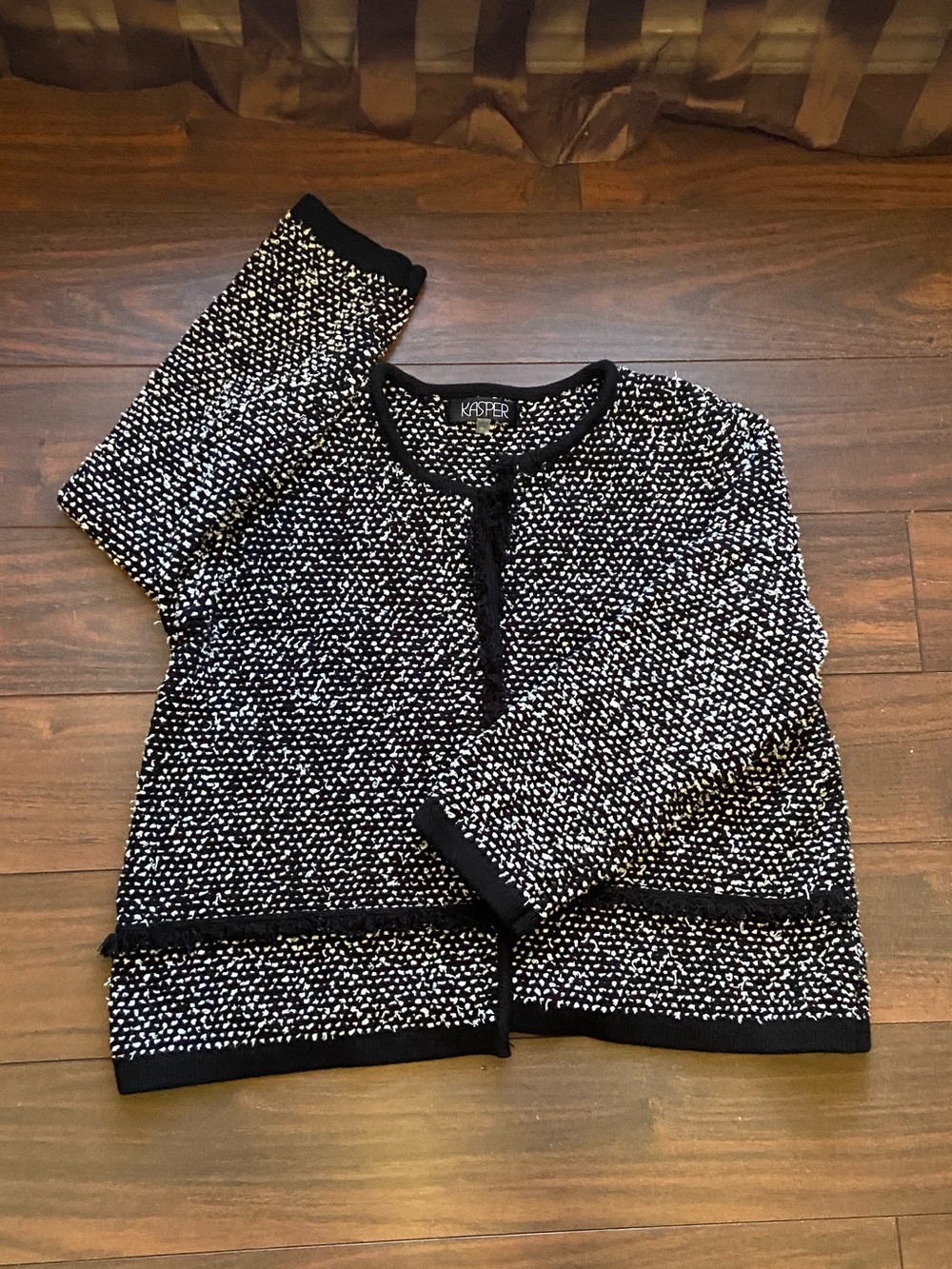 KASPER TEXTURED CONTEMPORARY BLAZER SUIT JACKET COTTON BLEND L